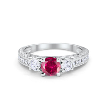 Vintage Style Wedding Ring Simulated Ruby CZ 925 Sterling Silver